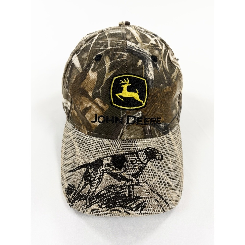 Vintage Y2K John Deere Camo Hat Pointer Bird Dog Hunting Snapback Ball Cap OSFM